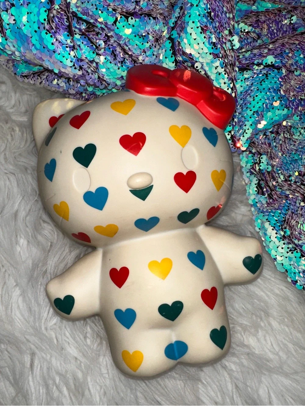 Sanrio • 2007 Hello Kitty Big Rainbow Hearts Vinyl Piggy Bank